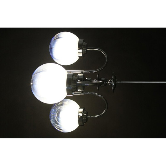 Image 1 of Lampadario vintage in acciaio cromato e vetro di Murano, Italia 1960