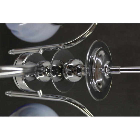 Image 1 of Lampadario vintage in acciaio cromato e vetro di Murano, Italia 1960