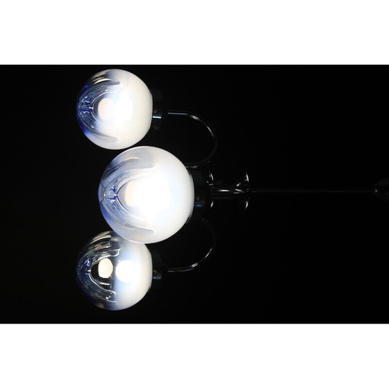 Image 1 of Lampadario vintage in acciaio cromato e vetro di Murano, Italia 1960