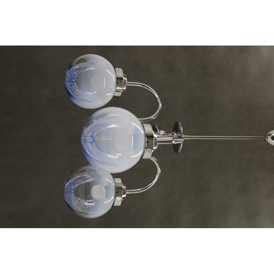 Image 1 of Lampadario vintage in acciaio cromato e vetro di Murano, Italia 1960