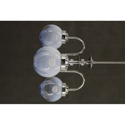 Vintage chandelier in chrome steel and Murano glass, Italy 1960