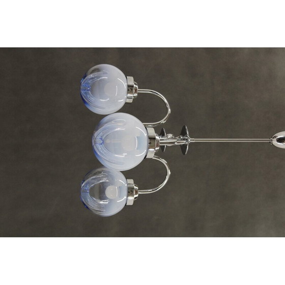 Image 1 of Lampadario vintage in acciaio cromato e vetro di Murano, Italia 1960