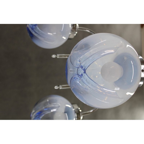 Image 1 of Lampadario vintage in acciaio cromato e vetro di Murano, Italia 1960