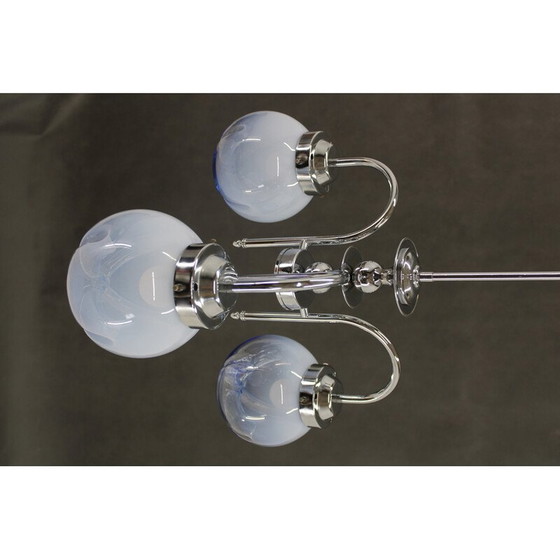 Image 1 of Lampadario vintage in acciaio cromato e vetro di Murano, Italia 1960