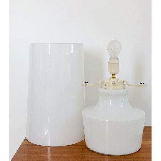 Vintage living room lamp in white glass, Italy 1960