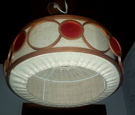 Image 1 of Mid-Century Scandinavian Pendant In Fabric And Teak