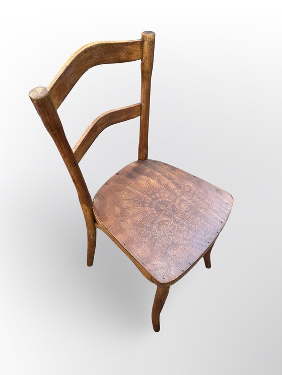 Image 1 of Bellissima sedia Jugendstil / Art Nouveau (tipo sedia da bistrot) con seduta stampata nel tipico stile Jugendstil. 