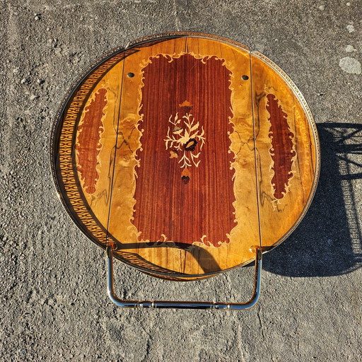 Italian Marquetry Drop Leaf Bar Cart - Vintage Italian Two-Tier Dessert Bar Trolley - Neoclassical Style 70s