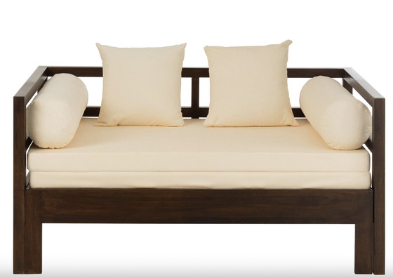 Image 1 of Sofa bed with mattress+4cushions mango wood dark brown