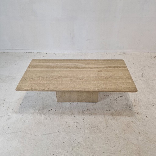 Vintage rectangular travertine coffee table, Italy 1980