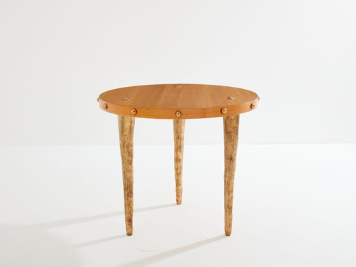 Garouste & Bonetti Solid Oak And Patinated Bronze Gueridon Table 1987