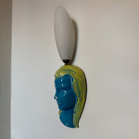 Image 1 of Lampada da parete vintage in ceramica con volto pop art 