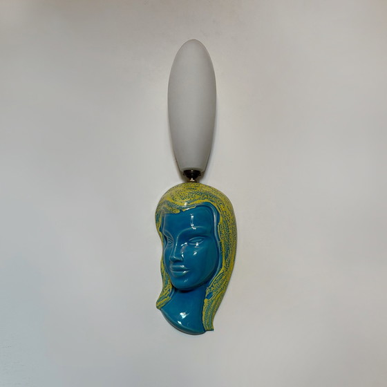 Image 1 of Lampada da parete vintage in ceramica con volto pop art 