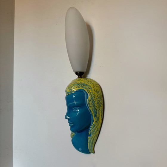 Image 1 of Lampada da parete vintage in ceramica con volto pop art 