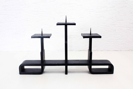 Image 1 of Modernist Cast Iron Candlestick 1970