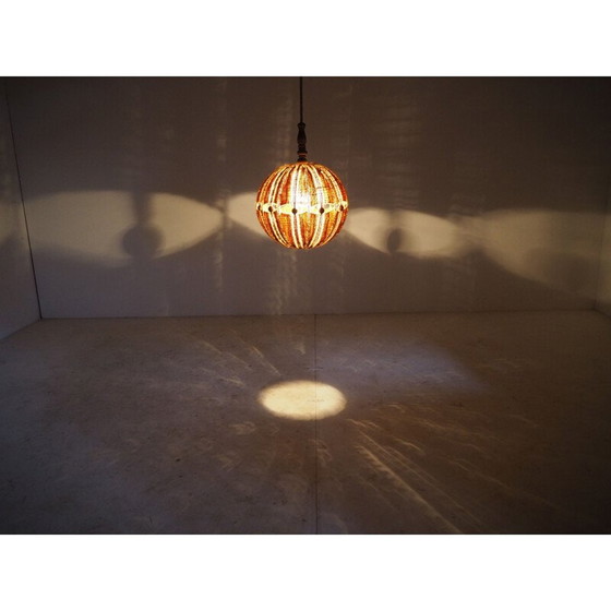 Image 1 of Vintage wood and fabric chandelier, Czechoslovakia 1960