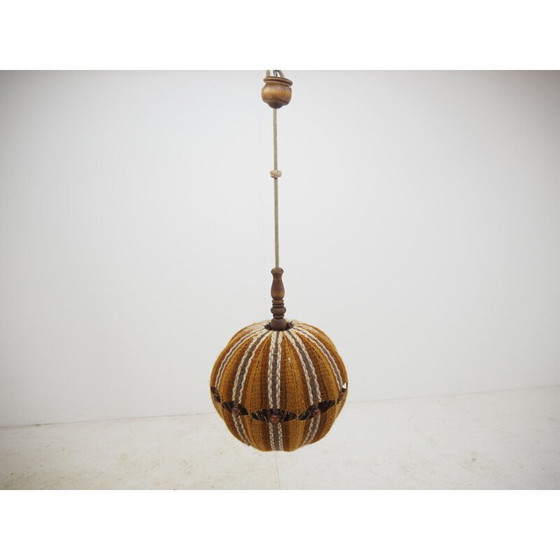 Image 1 of Vintage wood and fabric chandelier, Czechoslovakia 1960