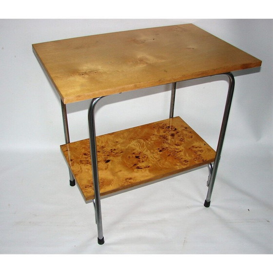 Image 1 of Tavolino vintage in metallo cromato e legno, Polonia 1960