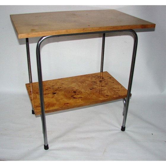 Image 1 of Tavolino vintage in metallo cromato e legno, Polonia 1960