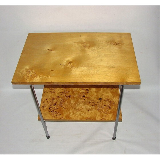 Image 1 of Tavolino vintage in metallo cromato e legno, Polonia 1960