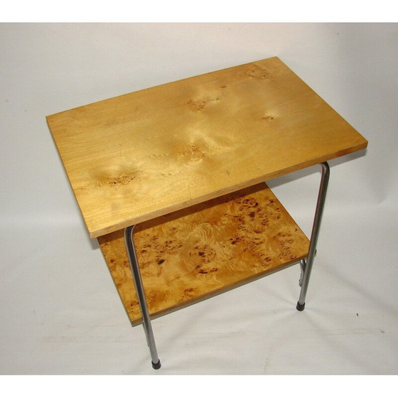 Image 1 of Tavolino vintage in metallo cromato e legno, Polonia 1960
