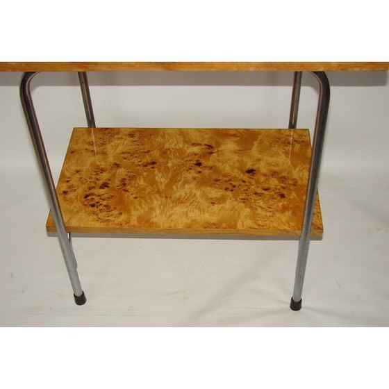 Image 1 of Tavolino vintage in metallo cromato e legno, Polonia 1960