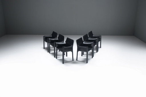 6x Cassina Cab 413 Black Dining Chairs By Mario Bellini