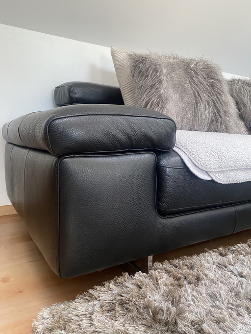 2x Natuzzi Editions - Black Leather Sofa