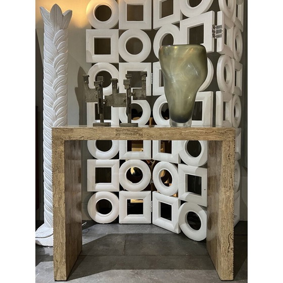 Image 1 of Vintage travertine veneer console, 1980