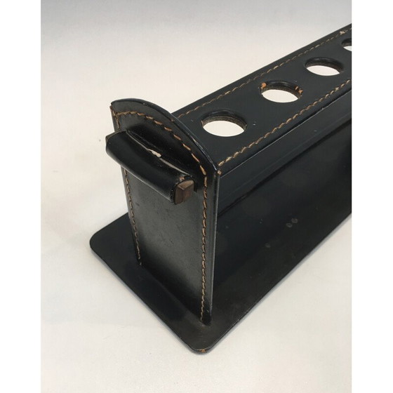 Image 1 of Vintage Black Leather Pipes Holder 1950