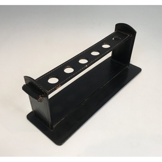 Image 1 of Vintage Black Leather Pipes Holder 1950