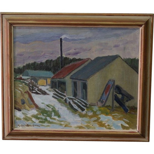 Pintura al óleo vintage de Hjalmar Lundström, Suecia 1930