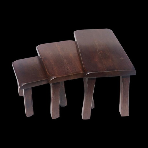 Dutch Brutalist Oak Nesting Tables, 1970S