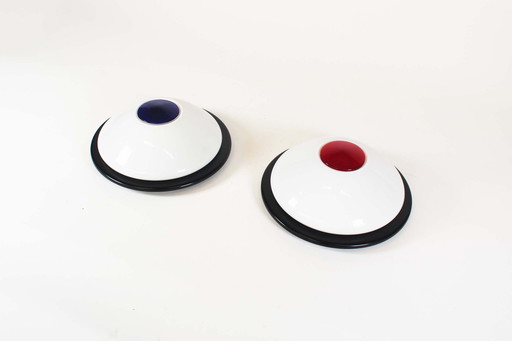 2x original 1980’s Italian Pop art wall lamps in opaline glass