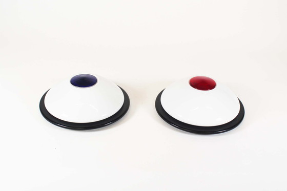 Image 1 of 2x original 1980’s Italian Pop art wall lamps in opaline glass