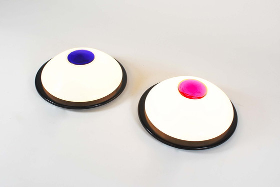 Image 1 of 2x original 1980’s Italian Pop art wall lamps in opaline glass