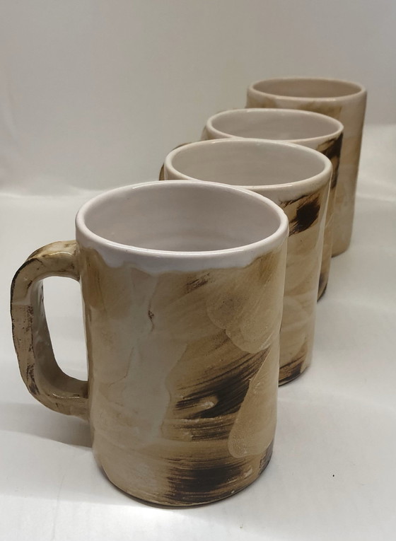 Image 1 of 4x Glazed Ceramic Cups Galerie Palissy À Vallauris