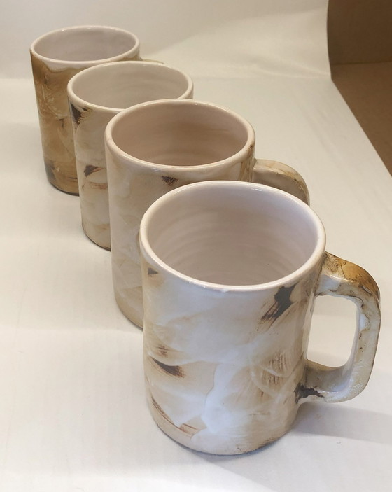 Image 1 of 4x Glazed Ceramic Cups Galerie Palissy À Vallauris