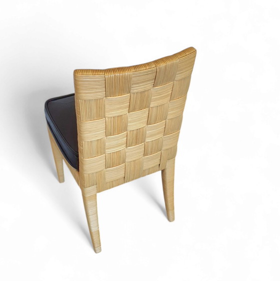 Image 1 of Sedie Donghia Block Island anni '90 con sedute in pelle originali. 5 braccioli, 2 senza. Di John Hutton.