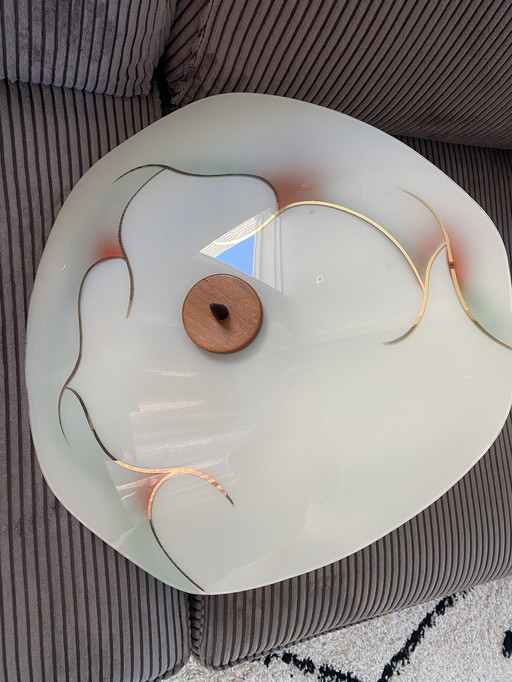 Vintage glass teak ceiling light