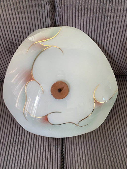 Vintage glass teak ceiling light