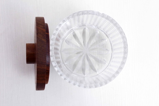 Image 1 of Bonbonnière vintage en verre et teck des années 70/80