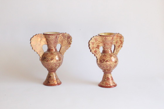 Image 1 of Hispano Moresque Neoclassical Copper Lustre Vases, 19Th