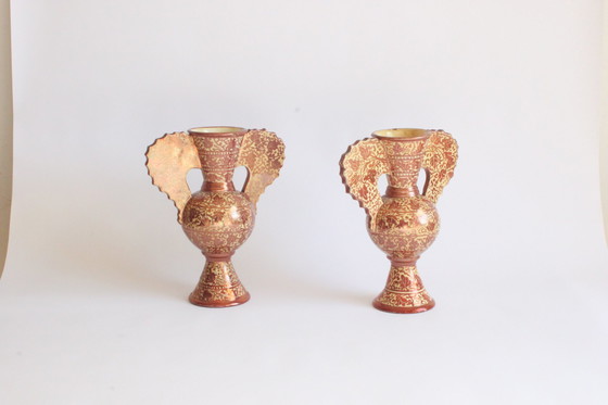 Image 1 of Hispano Moresque Neoclassical Copper Lustre Vases, 19Th