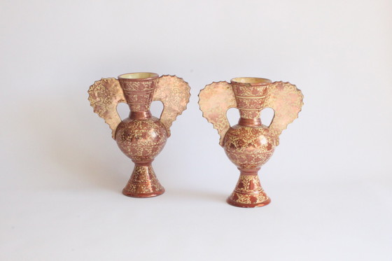 Image 1 of Hispano Moresque Neoclassical Copper Lustre Vases, 19Th