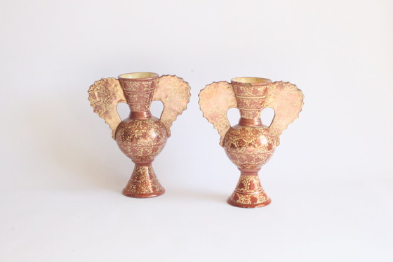 Image 1 of Hispano Moresque Neoclassical Copper Lustre Vases, 19Th