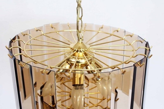 Image 1 of Italian Chandelier In Brass And Beveled Glass 1970