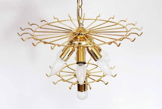 Image 1 of Italian Chandelier In Brass And Beveled Glass 1970