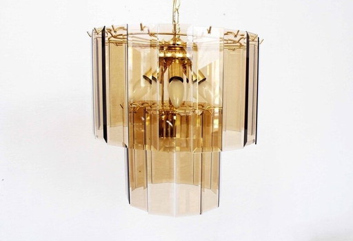 Italian Chandelier In Brass And Beveled Glass 1970