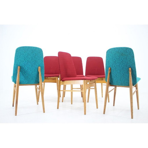 Set of 6 vintage ashwood dining chairs, Czechoslovakia 1960s